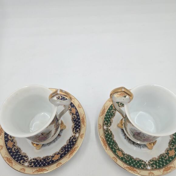 Vintage T. Limoges 2 Porcelain Cups & Saucers Ristretto Cups Courting Couple - Picture 9 of 9